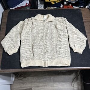Branigan Weavers Cape Bomber Sweater Ireland Vintage Wool Zip Cable Knit 1970s